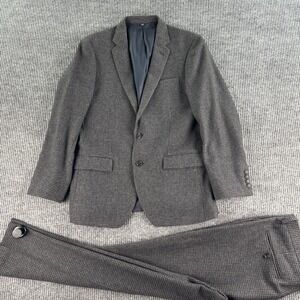 J Crew Suit Jacket 40R Gray Wool Thompson Houndstooth Flannel Pants Set 35x30